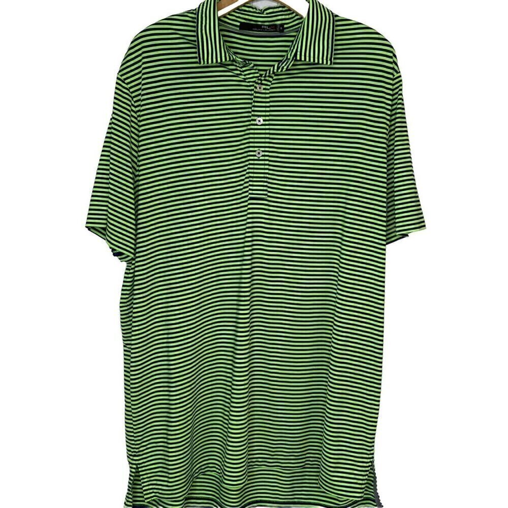 Ralph Lauren RLX‎ Polo Shirt Mens XL Green Blue Stripe Golf Performance Top